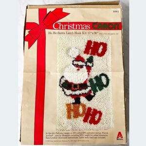 Ho Ho Santa Vintage Christmas Latch Hook Kit Caron Open-Complete With Latch Hook